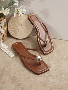 French Style Flip Flops For Women, New Sweet Fairy Casual Versatile Sandals, Beach Vacation Non-Slip Soft Bottom, Suitable For Dates, Gatherings, Parties, Everyday Casual - Brown - View 6