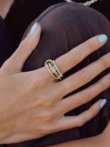 ESBERRY 1pc S925 Sterling Silver Fashion Luxury Versatile Triple Interlocking Ring Set, Inlaid With Sparkling Cubic Zirconia, Suitable For Women's Daily And Party Wear, High-Quality Jewelry Gift - Interlocking Stacking Rings - View 3