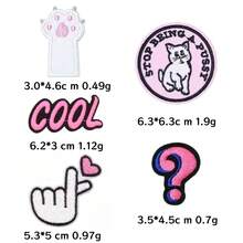 Cute Punk Sweet And Cool Embroidery Cloth Stickers Cartoon Cat Hot Melt Adhesive Patches Cat Paw Cloth Stickers Pink DIY Cloth Stickers Heart Question Marks Backpacks Hats Clothes Sewing Patches - Multicolor - View 4