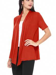 Casual Solid Short Sleeve Open Front Draped Cardigan For Office & Everyday Wear - 鏽 - 查看 2