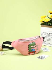 1pc Nylon Zipper Closure Fashion Cartoon Cute Letter Dinosaur Car Mini Waist Bag, Korean Style Adjustable Shoulder Crossbody Mobile Phone Bag, Niche Design Travel Bag, Highly Attractive, Suitable For Travel Essential Fashion Items, Especially Suitable For Summer Vacation Beach Outing Collection Items, Ideal Birthday Gift - Cartoon Waist Bag - View 3