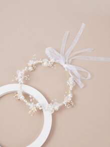 1pc Girls Hand-Woven Pearl Gold Leaf Crystal Acrylic Flower Decor Elegant Fashion Casual Party Headband