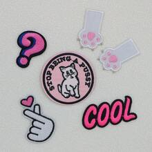 Cute Punk Sweet And Cool Embroidery Cloth Stickers Cartoon Cat Hot Melt Adhesive Patches Cat Paw Cloth Stickers Pink DIY Cloth Stickers Heart Question Marks Backpacks Hats Clothes Sewing Patches - Multicolor - View 7