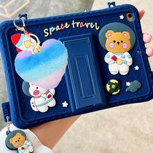 卡片夹儿童 iPad 保护套 1 件可调节卡通宇航员星空宇宙主题平板电脑支架保护套兼容三星 Galaxy TAB A7 A8 A9 Plus、Apple iPad Air2/iPad Mini/iPad 5/6/7/8/9/iPad Pro 11 第 10 代 - 藏蓝色 - 查看 108