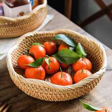 1pc/3pcs Rattan Woven Fruit Basket, Wavy Edge Bread Basket, Decorative Serving Basket For Living Room, Desktop, Bathroom, Kitchen Cabinet Storage Rack, Farmhouse Countertop Fruit Basket, Home Decor Gift Baskets