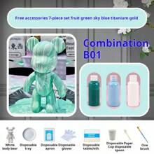 Kit de manualidades de oso de arte fluido en blanco para pintar, incluye pegatinas de oso de arte fluido DIY y figura artesanal de oso fluido