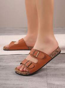 Cute Strap Soft Cork Sole Flip Flops, Two-Buckle Design Men/Women Beach Sandals, Wide Version Plus Size