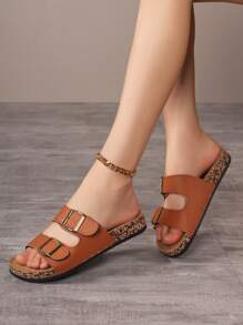 Cute Strap Soft Cork Sole Flip Flops, Two-Buckle Design Men/Women Beach Sandals, Wide Version Plus Size