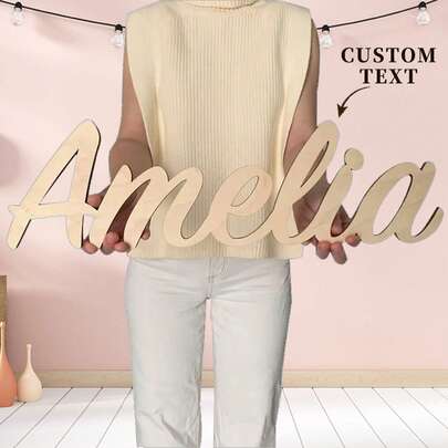 Personalized Custom Name Wooden Signs Surname Wooden Tag, Custom Wooden Name Tag, Wedding Background, Custom Cut Name Tag, Wooden Text Cut Rustic Cursive Lettering, No Power Needed, Vertical Orientation - Charming Graduation & Party & Home & Holiday & Wedding Decor For Front Porch, Yard, And Id Al-Adha Christmas Celebrations, Festive Porch Decor|Charming Welcome Sign|Durable Outdoor Sign, Door Hanging Decor, Christmas Decor