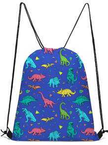 Mochila con cordón ligera, mochila escolar con estampado de dinosaurios de dibujos animados, mochila deportiva y de viaje duradera de poliéster