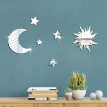 6 pezzi Adesivi da parete a specchio in acrilico nuovi con combinazione di sole e luna, rimovibili, decorazioni a parete in acrilico 3D con luna e stelle, per decorazione fai-da-te di casa, camera da letto, soffitto, bagno, TV, sfondo domestico