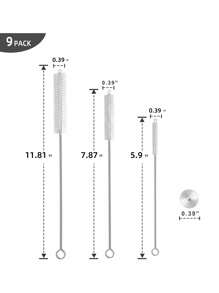 Set de 9 piezas de kit de limpieza con cepillos de 3 tamaños: limpiadores de tuberías extra largos para termos, tazas con boquilla, botellas de agua y tubos, herramientas de limpieza reutilizables de gran