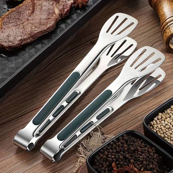 1pc Stainless Steel Kitchen Cooking Tongs, Food Clip, BBQ Tongs, Cooking Grill Tongs, Heat Resistant Clamp, Kitchen Dining Table Tool, Suitable For Steak, Fish, Etc. - Kitchen Tools & Accessories