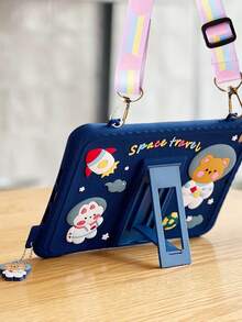 卡片夹儿童 iPad 保护套 1 件可调节卡通宇航员星空宇宙主题平板电脑支架保护套兼容三星 Galaxy TAB A7 A8 A9 Plus、Apple iPad Air2/iPad Mini/iPad 5/6/7/8/9/iPad Pro 11 第 10 代 - 藏蓝色 - 查看 77