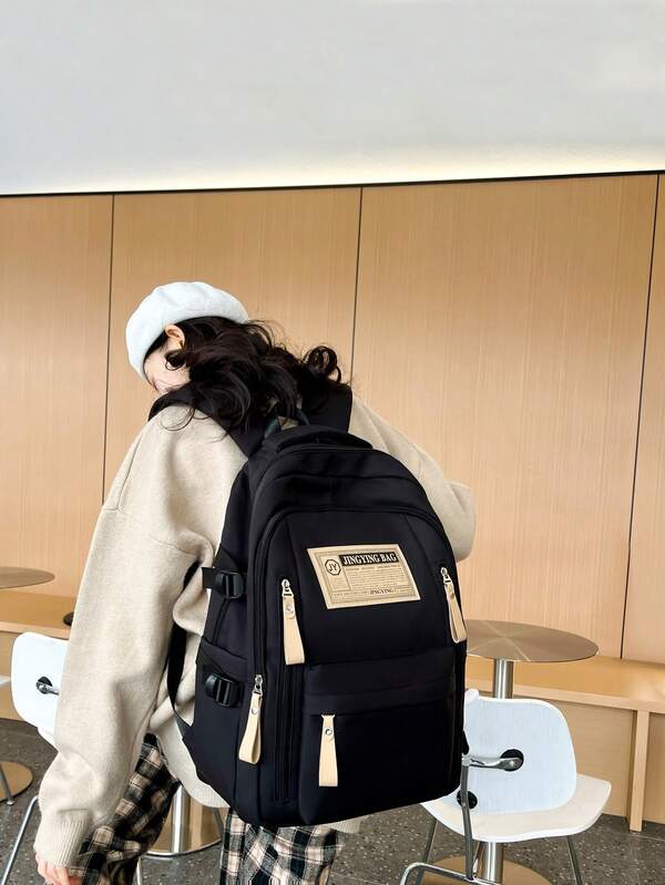 حقيبة ظهر كبيرة السعة بأسلوب رياضة الكليات مزينة بحرف، حقيبة ظهر أنيقة للسيدات، حقيبة مدرسية للأزواج