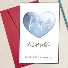 1pc Heartfelt Father's Day Greeting Card With Envelope – Blue Watercolor Heart Design, German Edition For Dad, Stepfather, Or Adoptive Father, 12cm X 17cm, Perfect For Celebrating Father-Youngsters Bond, Fathers Day Gift