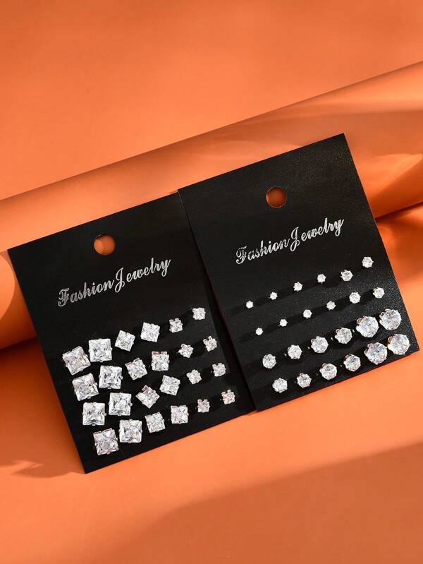 48 Pieces Per Set. A Stylish And Simple Three - Dimensional Square Large - Sized Stud Earring Set. Unisex Basic Couple Earrings, Suitable For Daily Wear, Parties, Travel, Commuting, And As Gifts.