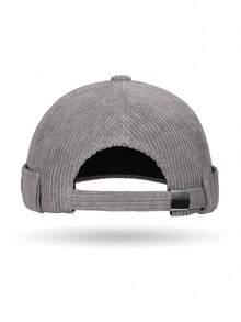 1pc Unisex Corduroy Beanie Cap With Leather Patch, Japanese Style Solid Color Dome Hat, Retro Tang Hat For Men And Women, Casual Korean Style For Fall And Winter - A - View 3