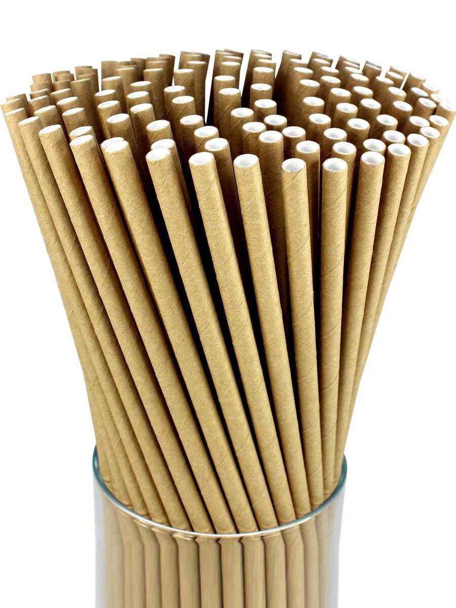 100/200/300/400PCS Natural Kraft Paper Straws, Natural Kraft Paper Strawsbiodegradable, Drinking Bulk, For Party Supplies, Bridal, Birthday, Mixed Drinks, Weddings, Restaurant, Food Service, For Wedding, Birthday, Graduation Season, Anniversary, Party,Anniversary Dinner Restaurant Table, 1pc,School Supplies - Multicolor - View 1