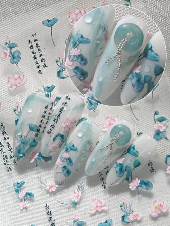 A New Spring And Summer Chinese Style Romantic Landscape Featuring Lotus And Lotus Leaves, Decorated With Three-Dimensional Relief Ink And Floral Threads