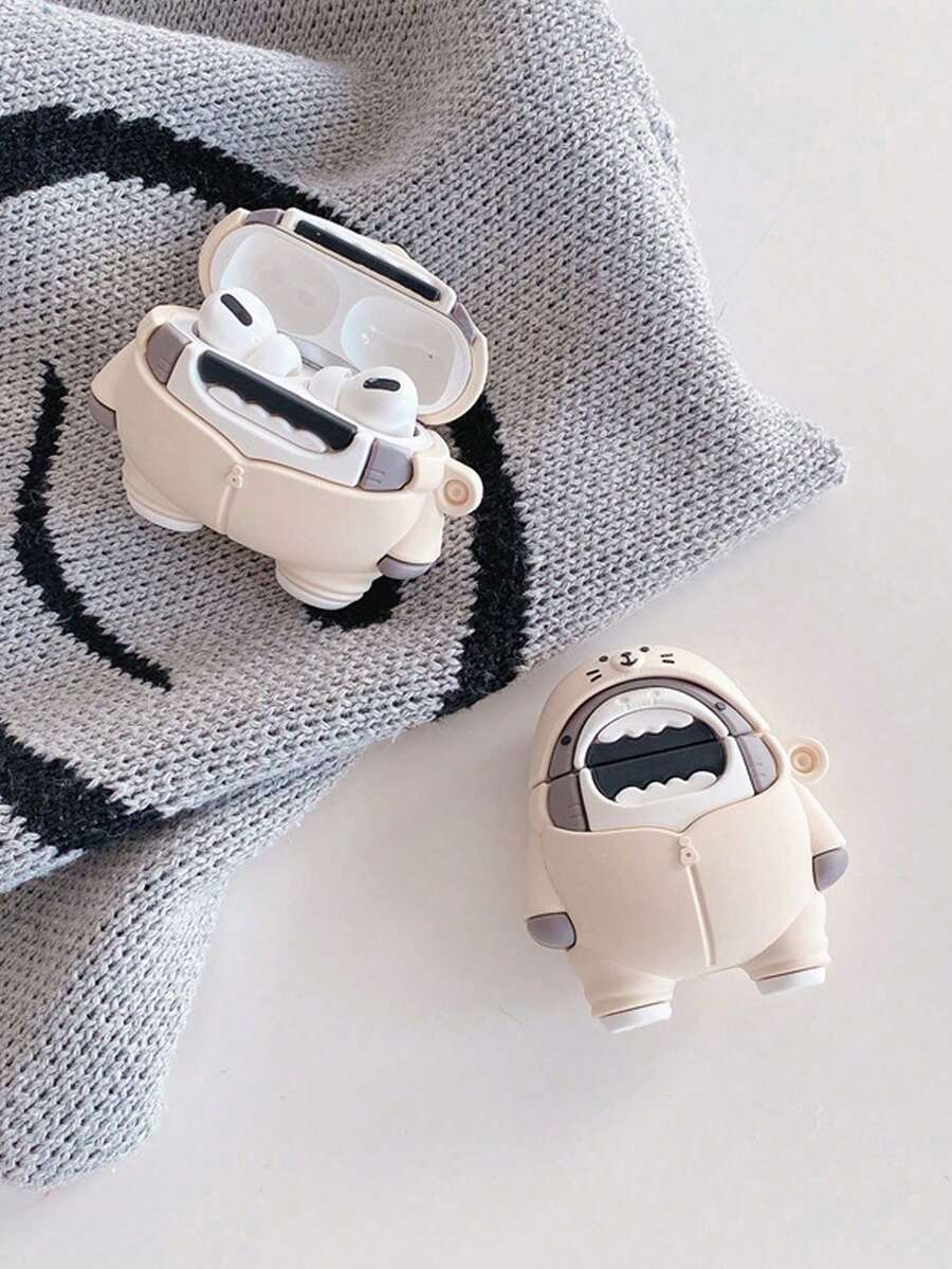 1pc Cute Cartoon Shark Design 3D Silicone Earphone Protective Case, Compatible With 1/2/3/Pro/Pro2