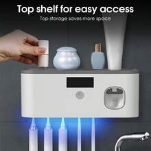 1 Pc Intelligent Toothbrush Sterilizer With Toothpaste Dispenser Wall-Mounted Toothbrush Holder, Toothbrush Rack And Sterilizer, Toothbrush Organizer With 5 Slots, Bathroom Accessory, Home Decor, Battery Capacity: 1200mAh - Multicolor - View 8