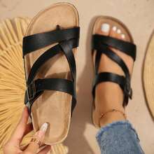 Sandals For Women Buckle Cork Slides Platform Summer Lightweight - 黑色 - 查看 3