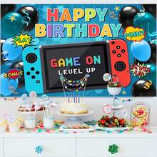 1 件掌上游戏视频游戏生日装饰游戏玩家喜爱的游戏背景横幅，游戏背景装饰生日派对摄影背景，蛋糕桌横幅，照片展台，卡通游戏派对背景装饰用品礼品 - 彩色 - 查看 2