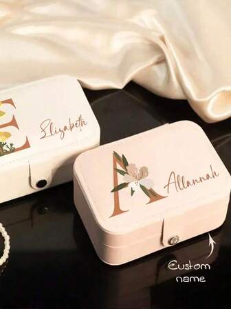 1 pieza Caja de joyería personalizada con nombre, caja de joyería personalizada, caja de joyería con cremallera para anillos y collares, regalos para niñas, amigas y madres, caja de joyería exquisita, regalos de cumpleaños, regalos del Día de San Valentín, regalos navideños, regalos de bendición, regalos de Navidad