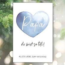 1pc Heartfelt Father's Day Greeting Card With Envelope – Blue Watercolor Heart Design, German Edition For Dad, Stepfather, Or Adoptive Father, 12cm X 17cm, Perfect For Celebrating Father-Youngsters Bond, Fathers Day Gift