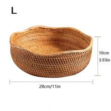 1pc/3pcs Rattan Woven Fruit Basket, Wavy Edge Bread Basket, Decorative Serving Basket For Living Room, Desktop, Bathroom, Kitchen Cabinet Storage Rack, Farmhouse Countertop Fruit Basket, Home Decor Gift Baskets