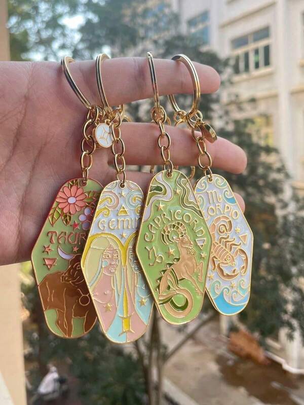 1pc Vintage 12 Zodiac Sign Keychain, Metal Enamel Bag Charm Key Ring, Perfect Gift For Family, Friends, Colleagues, Partners, Birthdays