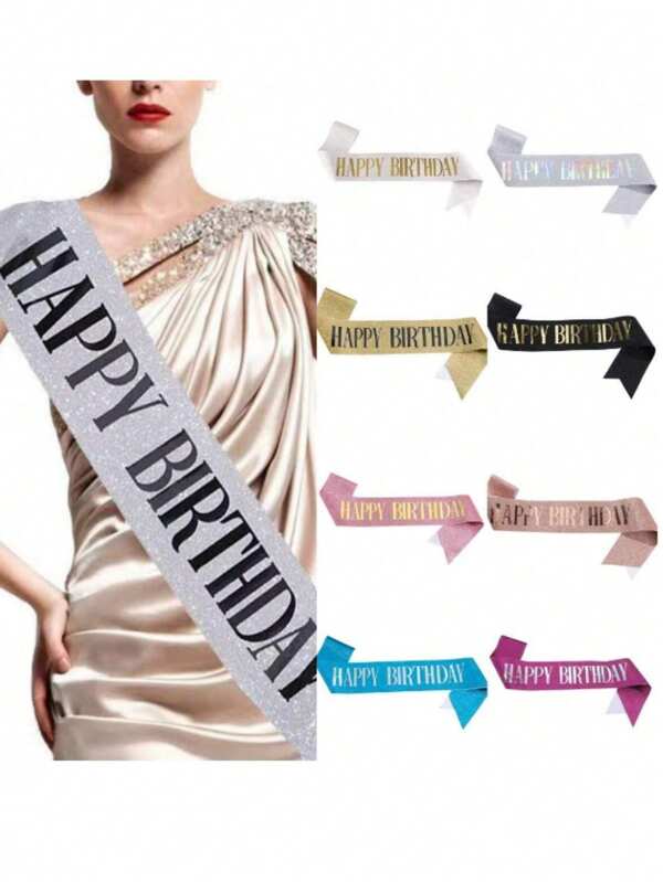 1Pc,'Happy Birthday' Sash Ribbon For Women And Men,Happy Birthday Sash Hot Pink White Rose Gold Black With Iridescent Foil Sash For 16th 18th 21st 30th 40th 50th 60th 70th 80th 90th Birthday Sash Gift Or Any Bday Party Birthday Party, For Any Age