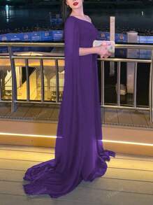 Abito da sera elegante con strass e scollo asimmetrico, abito da sera con spacchi sulle maniche, per feste formali, matrimoni ed eventi