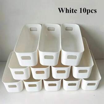 1/5/10pcs Stackable Plastic Storage Boxes With Handles (21*8*7cm), Multi-Purpose Home, Office And Closet Organizer Baskets, Space-Saving Drawer Design, Durable And Lightweight, Home Organization | Stackable Design | Lightweight Baskets, Closet Storage And Organization