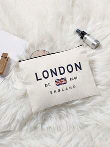London Est. Ad 47 England Cosmetic Bag, Urban Geometric Pattern, Large Capacity, Zipper Closure, Machine Washable, Multi-Purpose Fashion Handbag For Women - View 6