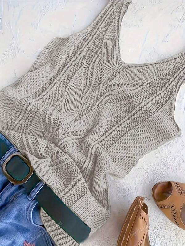Elegant Women V-Neck Knitted Vest - Sleeveless, Solid Color Casual Top, Suitable For Spring And Summer