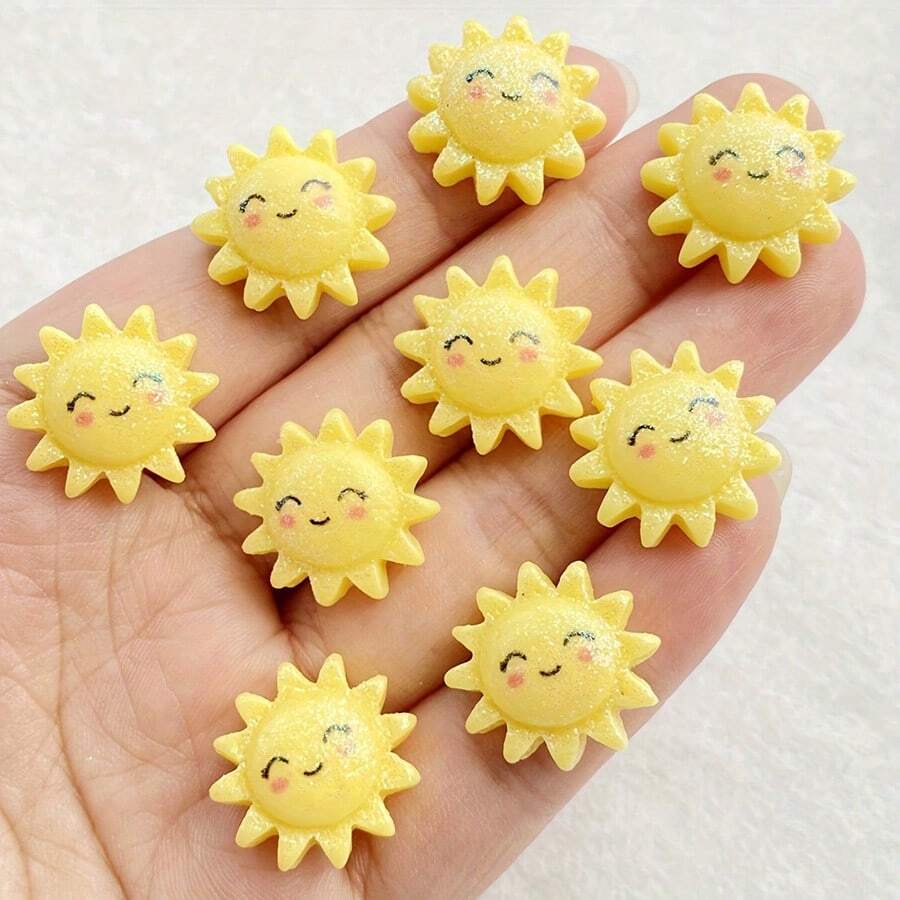 10/20/30 件可爱卡通树脂太阳雕像 - 混合微笑太阳设计，平背工艺珠用于剪贴簿、DIY 珠宝制作、圣诞节、情人节、新年礼物、剪贴簿用品 | 俏皮设计 - 彩色 - 查看 1