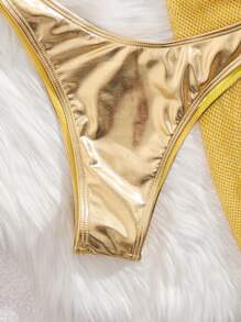 3pcs/Set Solid Color Sexy Backless Reflective Swimsuit Set, Beach Wear