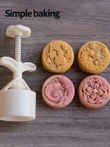 4-Piece Set Of Pastry Molds With Blessing Patterns, Birthday Gift Baking Sets, Bento Supplies, Handmade DIY Cookies Molds, Cake, Biscuit, Stamp Biscuit Cutting Molds, Holiday Party Mooncake Bean Paste Cake Kitchen Tools,Dessert Mold.Mooncake Mold Set Cookie Shaper.