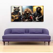 Ensemble de 3 tableaux muraux en canevas d'art moderne avec des animaux drôles jouant d'instruments de musique. Affiches imprimées avec cadres, représentant des chiens, hérissons et ratons laveurs. Convient pour le salon, la salle de bain, la chambre, les chambres d'hôtes, les couloirs, les studios de musique, les chambres d'enfants, les salles de classe, les villas, les galeries, les bars, les clubs, les bureaux et les études.