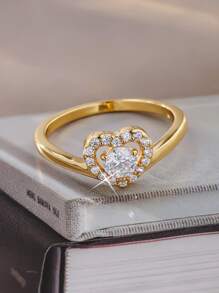 1 Stück hochwertiger, eleganter, romantischer, herzförmiger Dekorationsring aus kubischem Zirkonia, geeignet für den Lässig-Wear von Frauen, Hochzeiten, Verlobungen, Valentinstag Geschenke