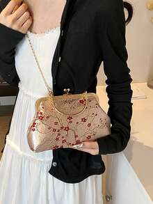 2025 新款 Ditsy 花卉链条手提包，时尚女士手拿包，单肩包，托特包，纯色，链条肩带 [花卉图案随机] - 紅色 - 查看 3