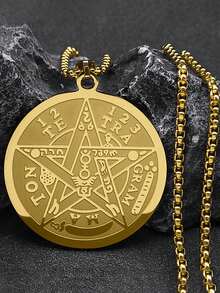 Collares de acero inoxidable con Tetragrámaton y Pentáculo en color dorado para hombres