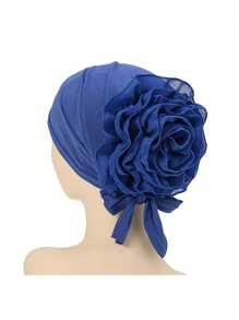 2 piezas Sombreros de turbante de poliéster de moda para mujer, gorros con pañuelo floral elástico y diseño de flor grande, cofia hijab de punto transpirable para ocasiones festivas
