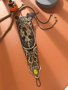 Personalized Palace Vintage Style One Finger Arm Bracelet Design Lace Tattoo Covering Sleeve Hand Jewelry Vintage Gold Lace Lace Gloves Women's Artistic Style Vintage Decorative Body Chain Matching Bracelet - Gold - View 3