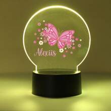 1pc Personalized Name-Creatively Made Acrylic Gift, Featuring Pink Butterflies And Flower Patterns, Suitable For Boys, Girls Or Friends. 3D Optical Illusion, LED Night Light, Warm Light. It Is A Decorative Table Lamp. Applicable For Teachers, Children, Couples, Friends, Family Members, Pets - Birthday, Graduation,Back To School Fashion