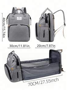 1 pièce Sac de maternité gris pliable à la mode, grand sac fourre-tout sac à dos pour mères