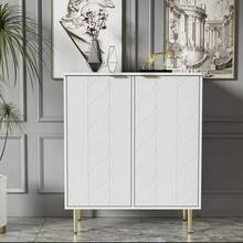 White Sideboard With 2 Doors: 3 - Shelf, 6 - Compartment Chest Of Drawers With Gold - Plated Feet & Handles - Ideal For Hallway, Living Room, Bathroom & Bedroom (75W*40D*90H) - White - View 6