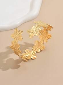 1pc Exaggerated Geometric Flower Opening Bangle Bracelet For Women